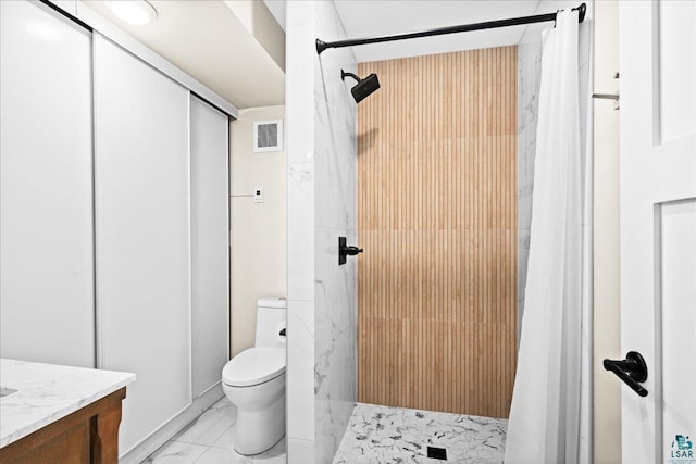 25 Maki Rd, Esko, MN 55733 - full bath featuring curtained shower, toilet, and marble look tile flooring