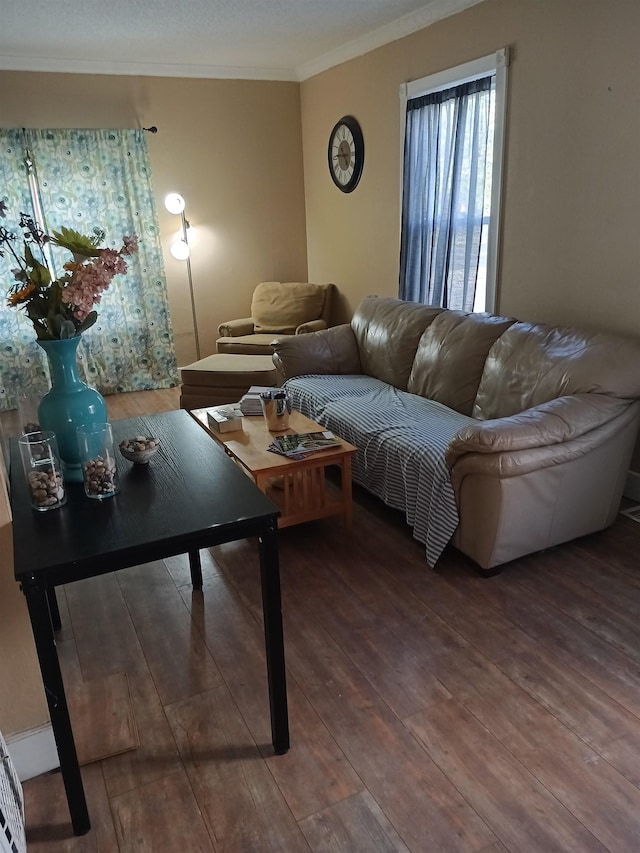 5806 Wadena St, Duluth, MN 55807 - living room featuring crown molding and hardwood / wood-style flooring