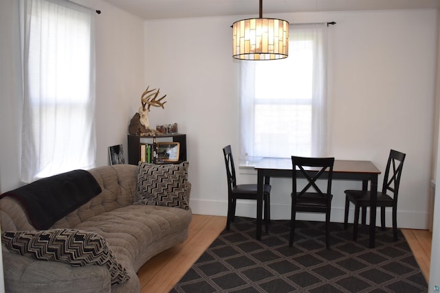 dining space with wood finished floors