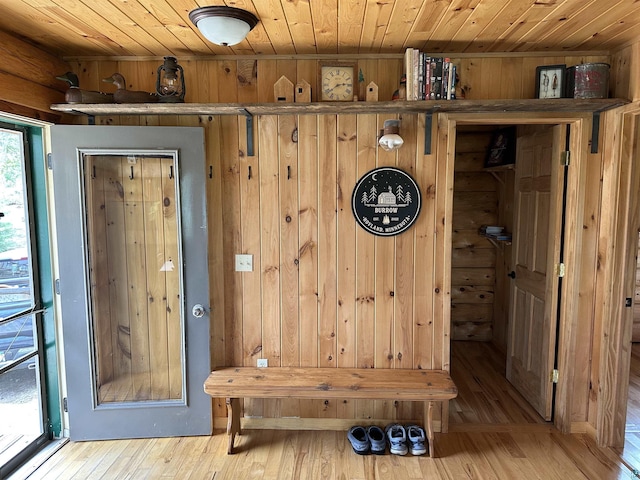 109 Tom Overlook Trl, Hovland, MN 55606 - mudroom with wood ceiling, wood finished floors, and wooden walls