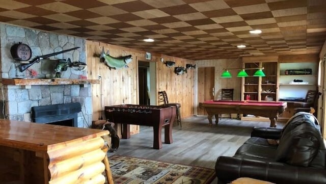 444 Fernberg Rd Unit 11, Ely, MN 55731 - rec room featuring billiards, wood walls, and wood finished floors