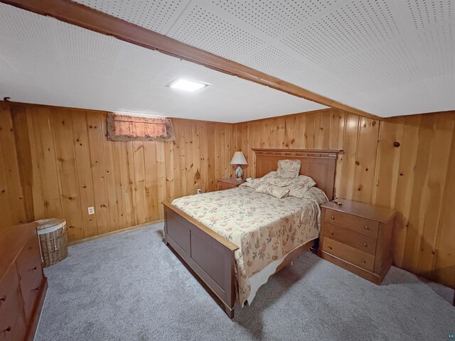 602 26th St, Cloquet, MN 55720 - carpeted bedroom featuring wood walls