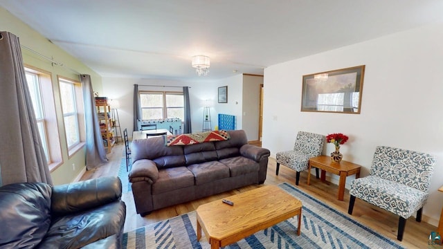 296 Cramer Rd, Schroeder, MN 55613 - living area with wood finished floors and a chandelier