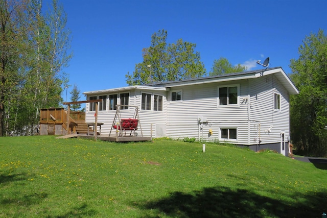 2984 Hagen Rd, Duluth, MN 55804 - rear view of property featuring a wooden deck and a yard