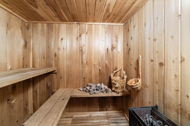 8845 Pequaywan Lake Rd, Duluth, MN 55803 - relaxing sauna / steam room featuring wood ceiling and wooden walls