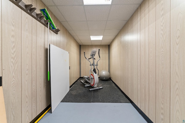 8845 Pequaywan Lake Rd, Duluth, MN 55803 - exercise area with a drop ceiling and wooden walls