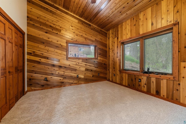 8845 Pequaywan Lake Rd, Duluth, MN 55803 - unfurnished room featuring healthy amount of natural light, wooden walls, carpet, and wooden ceiling