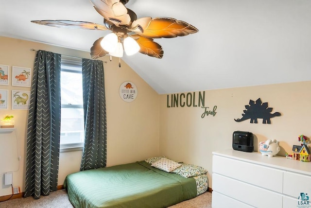 2120 Carlton Ave, Cloquet, MN 55720 - carpeted bedroom with vaulted ceiling and ceiling fan