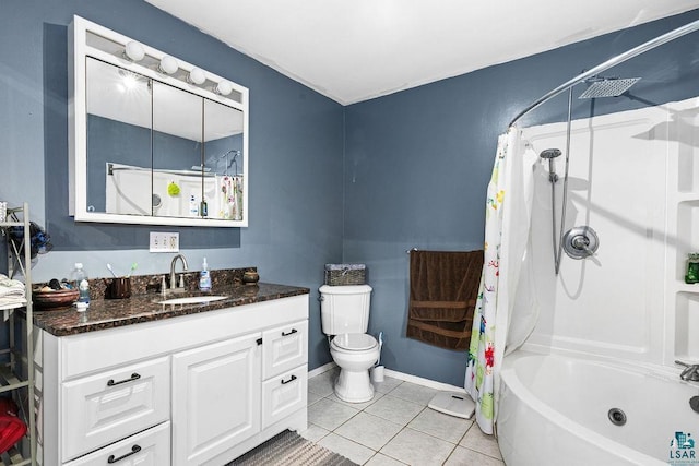 5152 Martin Rd, Duluth, MN 55811 - full bath featuring tile patterned flooring, toilet, vanity, shower / bath combination with curtain, and baseboards