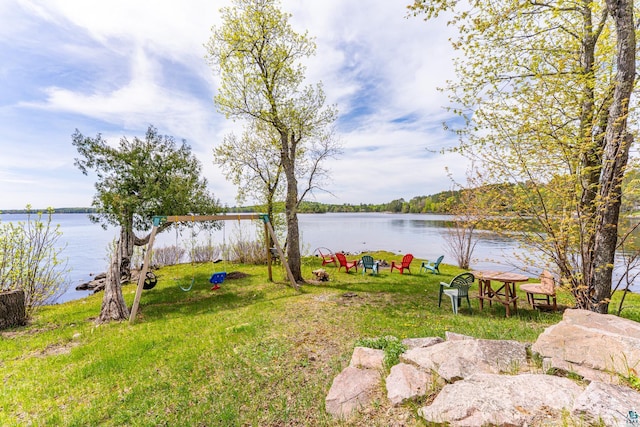 13359 Villa Rd, Ely, MN 55731 - view of green lawn featuring a playground and a water view