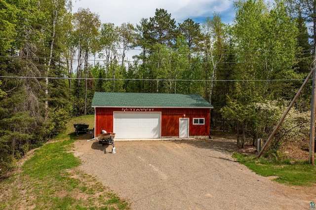 13359 Villa Rd, Ely, MN 55731 - detached garage featuring dirt driveway and a wooded view