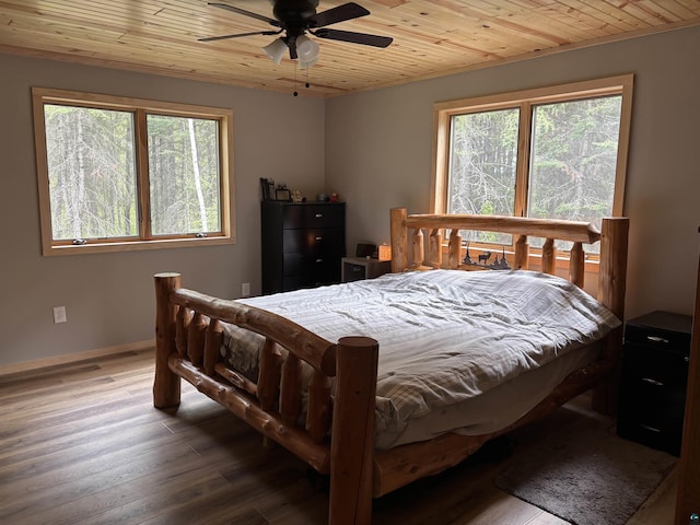 7238 Morris Thomas Rd, Cloquet, MN 55720 - bedroom with multiple windows, wood ceiling, wood finished floors, baseboards, and a ceiling fan