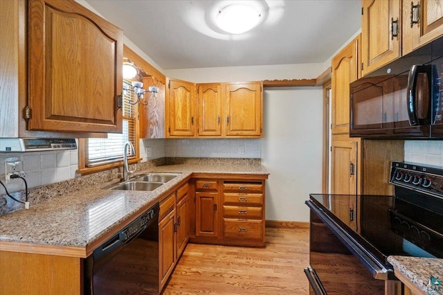 5526 W 8th St, Duluth, MN 55807 - kitchen featuring black appliances, a sink, and tasteful backsplash