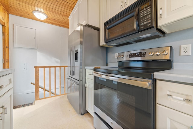 2229 Hillcrest Dr, Duluth, MN 55811 - kitchen featuring stainless steel appliances, wood ceiling, white cabinets, and light countertops