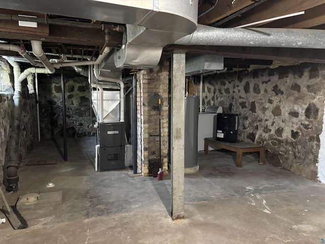 408 Midway Ave, Proctor, MN 55810 - unfinished basement with water heater, heating unit, and washer / clothes dryer