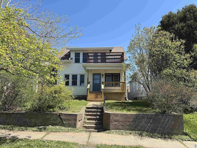 620 N 40th Ave W, Duluth, MN 55807 - view of front of property featuring a balcony, covered porch, and stairway