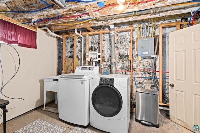 26 N 59th Ave W, Duluth, MN 55807 - washroom with electric panel and washing machine and dryer