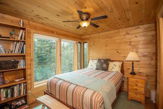 258 Soderberg Ln, Grand Marais, MN 55604 - bedroom featuring wooden walls, wooden ceiling, and ceiling fan