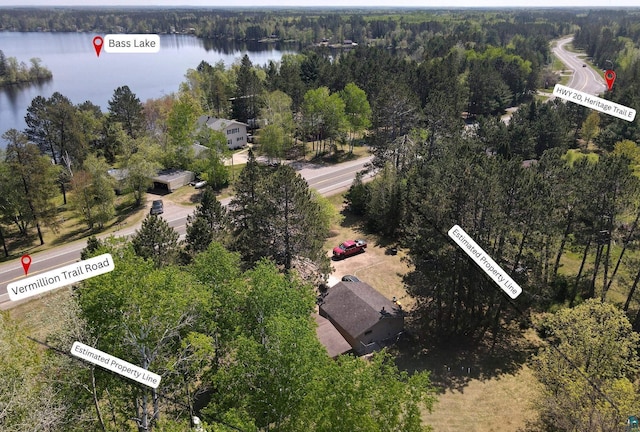 4527 Vermilion Trl, Gilbert, MN 55741 - aerial overview of property's location with a heavily wooded area and a large body of water