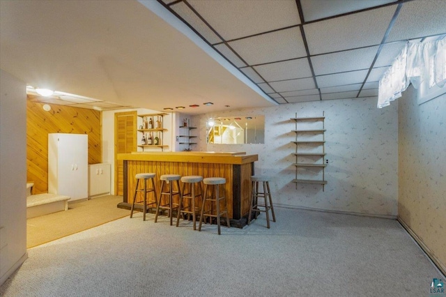 997 85th Ave W, Duluth, MN 55808 - indoor bar featuring carpet flooring, stairway, wood walls, and a drop ceiling
