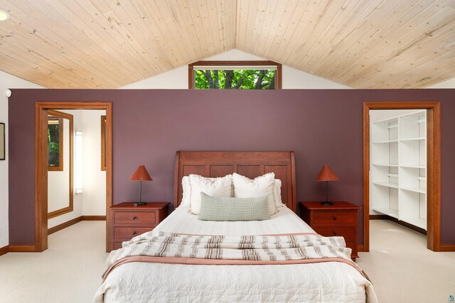 596 W Wabasha St, Duluth, MN 55803 - bedroom featuring carpet flooring, lofted ceiling, a walk in closet, baseboards, and wooden ceiling