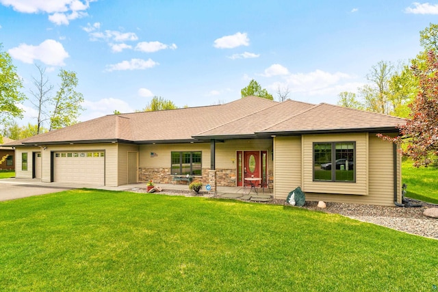 5036 Silver Leaf St, Hermantown, MN 55811 - ranch-style house with a garage, a front yard, concrete driveway, and a shingled roof