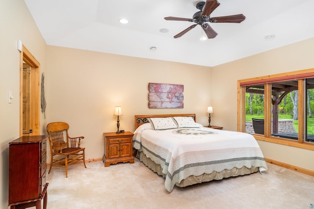 5036 Silver Leaf St, Hermantown, MN 55811 - bedroom with light colored carpet, baseboards, recessed lighting, and a ceiling fan