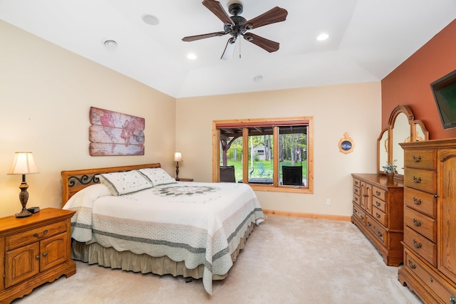 5036 Silver Leaf St, Hermantown, MN 55811 - bedroom featuring light carpet, baseboards, recessed lighting, and a ceiling fan