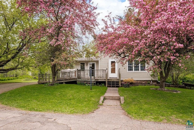 13107 W 9th St, Duluth, MN 55808 - view of property hidden behind natural elements with a wooden deck and a front lawn