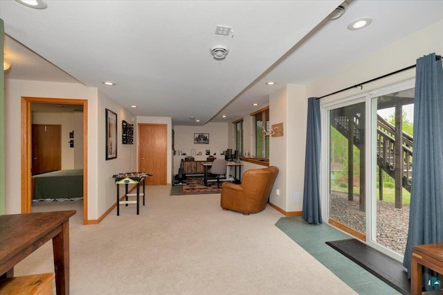 1505 Coachlight Crk, Proctor, MN 55810 - living area featuring baseboards, recessed lighting, and carpet floors