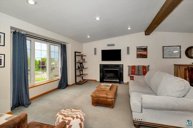 1505 Coachlight Crk, Proctor, MN 55810 - living area featuring baseboards, light colored carpet, recessed lighting, and a glass covered fireplace