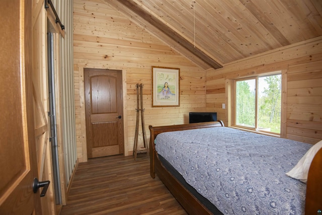 72 Sled Dog Trl, Hovland, MN 55604 - bedroom with dark wood-type flooring, wooden walls, and wood ceiling