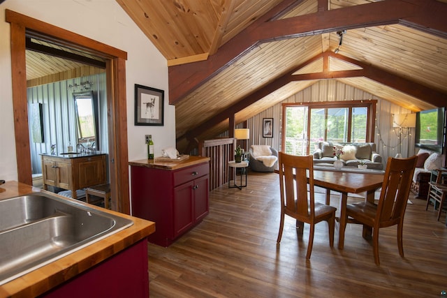 72 Sled Dog Trl, Hovland, MN 55604 - dining area with wood ceiling, plenty of natural light, and dark wood-style floors