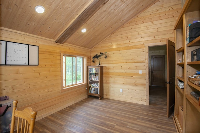 72 Sled Dog Trl, Hovland, MN 55604 - unfurnished office featuring wooden walls, wood finished floors, recessed lighting, and wood ceiling