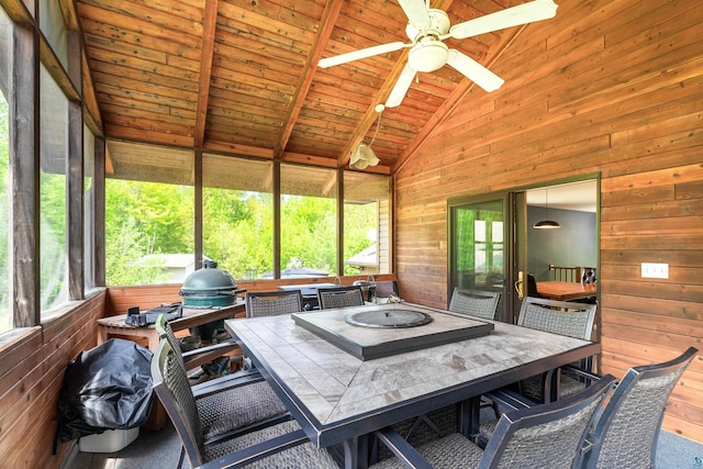 4409 Cedarway Rd, Duluth, MN 55810 - sunroom / solarium with outdoor dining space, plenty of natural light, and a ceiling fan