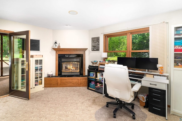 4409 Cedarway Rd, Duluth, MN 55810 - home office with carpet floors and a glass covered fireplace