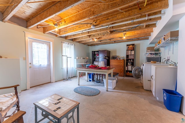 1 W Railroad St, Ely, MN 55731 - below grade area with separate washer and dryer and wooden ceiling