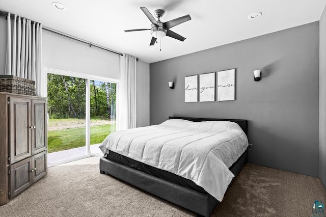 5386 Martin Rd, Duluth, MN 55811 - carpeted bedroom with access to exterior, recessed lighting, and a ceiling fan