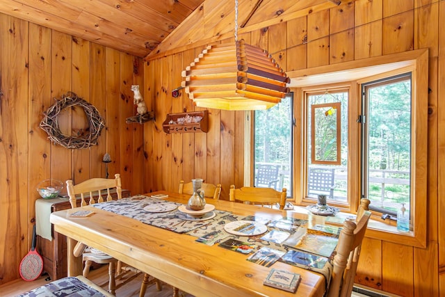 3666 Mackie Rd, Ely, MN 55731 - dining area with lofted ceiling and wood walls