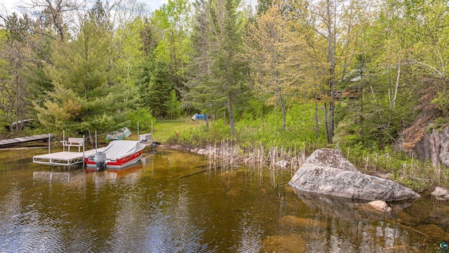 3666 Mackie Rd, Ely, MN 55731 - dock area featuring a wooded view and a water view