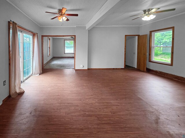 3756 Main St, Barnum, MN 55707 - unfurnished room with ceiling fan, ornamental molding, wood finished floors, and baseboards