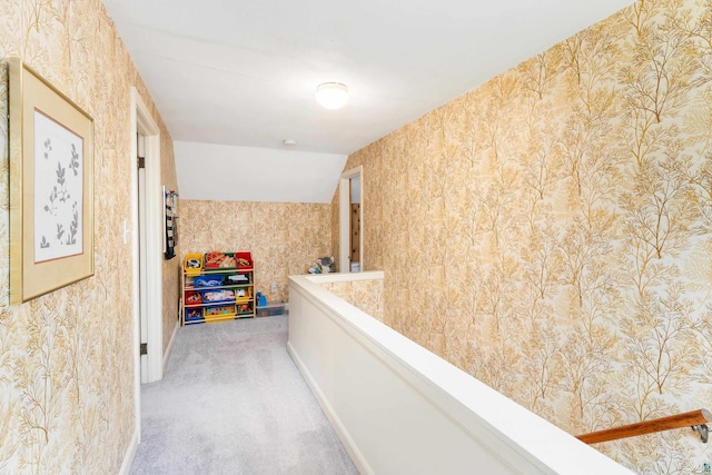 2006 Gearhart St, Duluth, MN 55811 - hall featuring carpet, wallpapered walls, and an upstairs landing