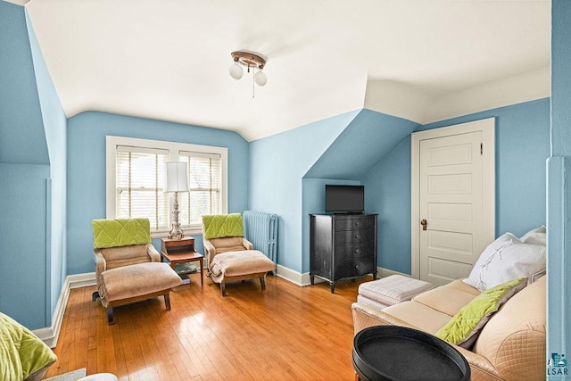 2401 E 5th St, Duluth, MN 55812 - sitting room with lofted ceiling, baseboards, light wood finished floors, and radiator