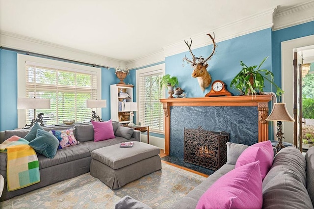 2401 E 5th St, Duluth, MN 55812 - living area featuring a fireplace and ornamental molding