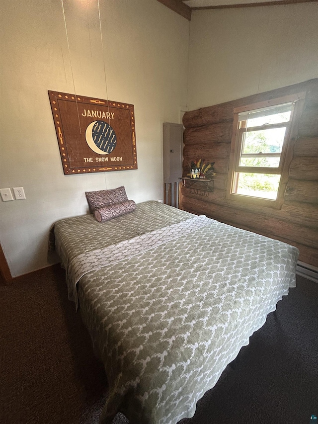 13321 Lodge Rd, Ely, MN 55731 - bedroom with carpet, lofted ceiling, and electric panel