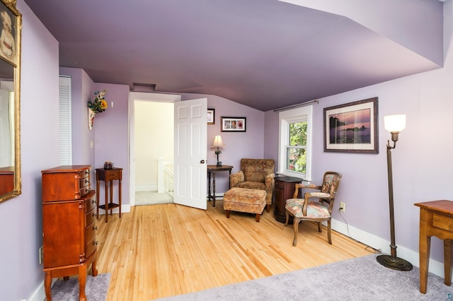 244 E 3rd St, Knife River, MN 55609 - sitting room featuring vaulted ceiling, wood-type flooring, and baseboards