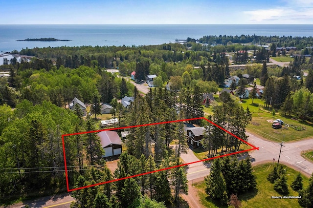 244 E 3rd St, Knife River, MN 55609 - aerial overview of property's location with property boundaries highlighted and a nearby body of water