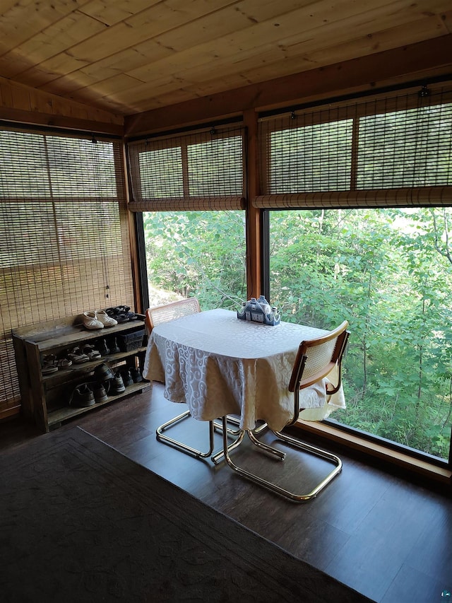 4089 First Lake Rd, Ely, MN 55731 - dining room with wood finished floors, wood ceiling, and lofted ceiling