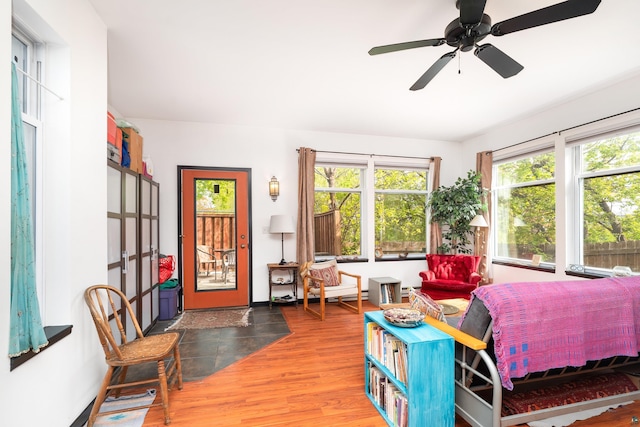 14 W 5th St Unit 1, Duluth, MN 55806 - living area featuring wood finished floors and ceiling fan