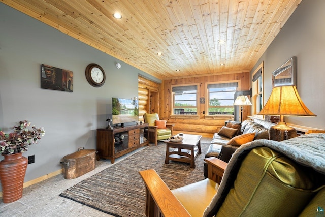 1543 E Miners Lk, Ely, MN 55731 - living area with wood ceiling, baseboards, recessed lighting, and log walls